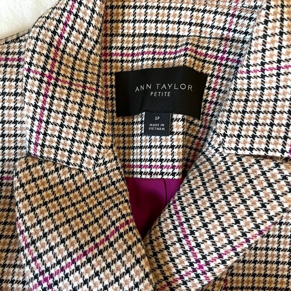 Ann Taylor Checked Double Breasted Chesterfield Blazer Coat - Size S Petite SP - Picture 2 of 6